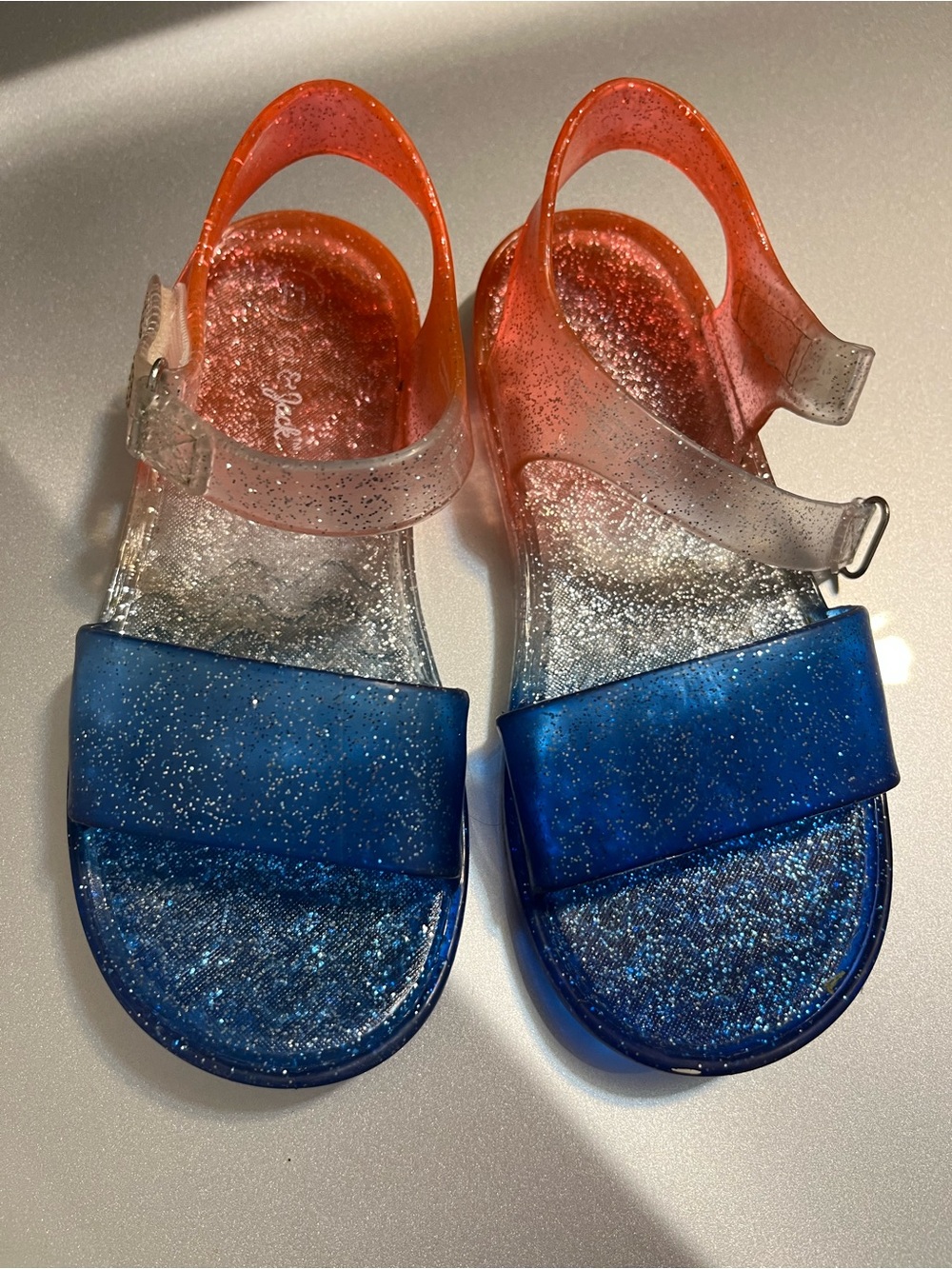 Americana Red, White & Blue Cat and jack Kids Glitter Jelly Sandals